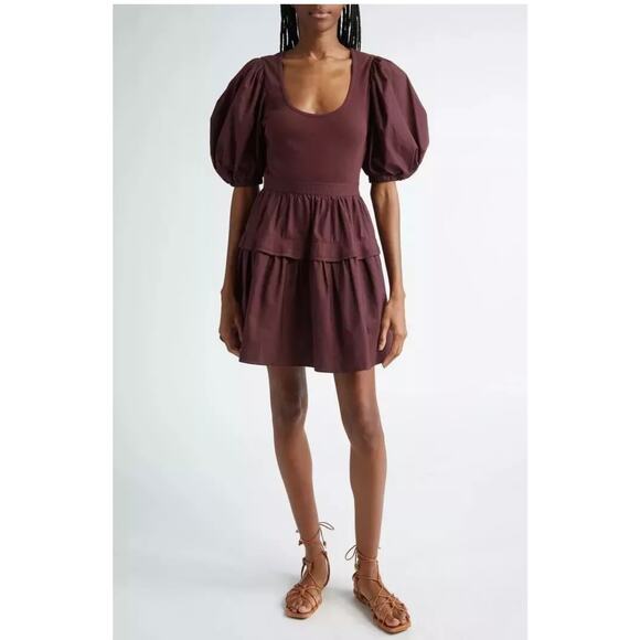 ULLA JOHNSON Tilda Bordeaux Mixed Media Mini dress SIZE large (new)